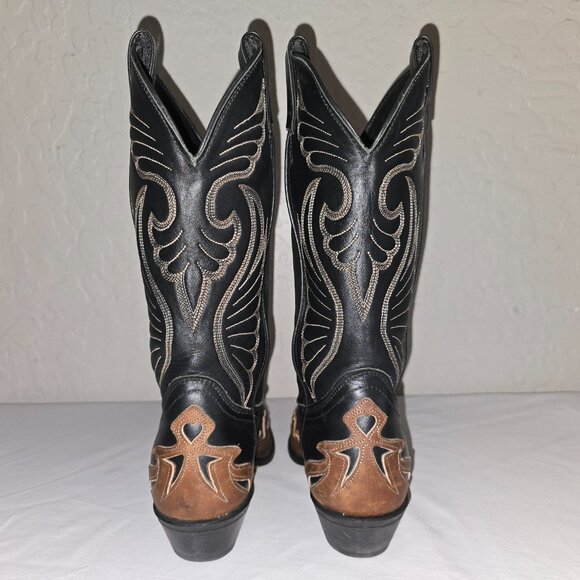 Laredo Hearts & Wingz Black And Brown Leather Western Cowgirl Boots Size 8.5 M - Picture 7 of 13